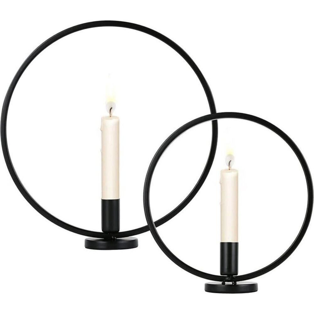 2 Black Round Candle Holders NEW